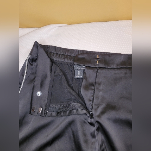 Rachel Zoe Satin Straight Leg Black Trousers Silver Trim Detailing sz 12 0799288 - Picture 6 of 12